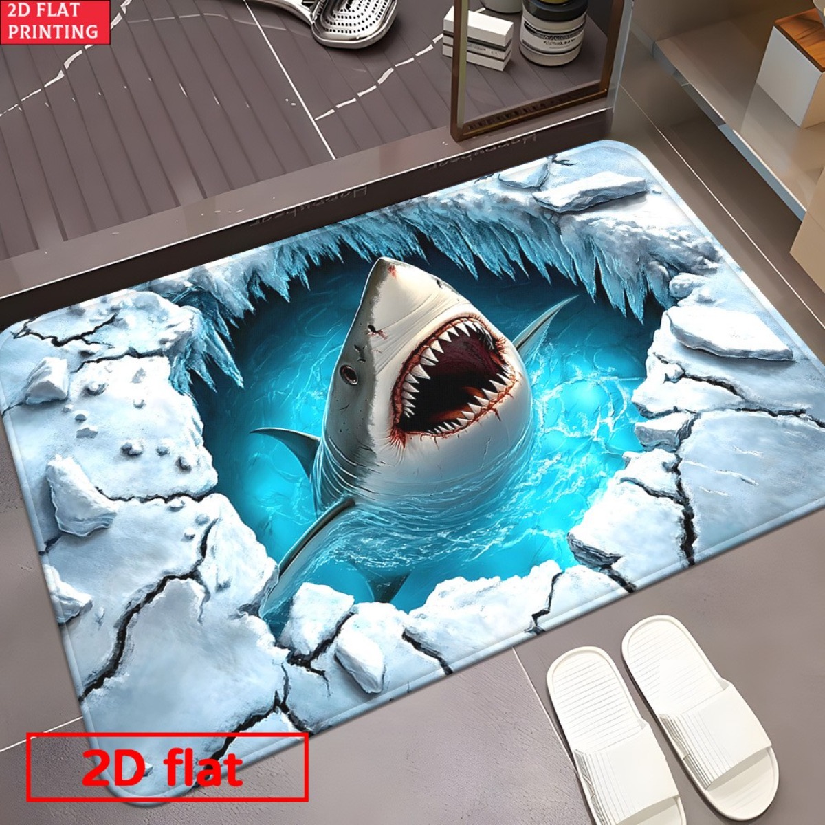 3D Shark Breaking Ice Flannel  - Home Bathroom Break recension och pris