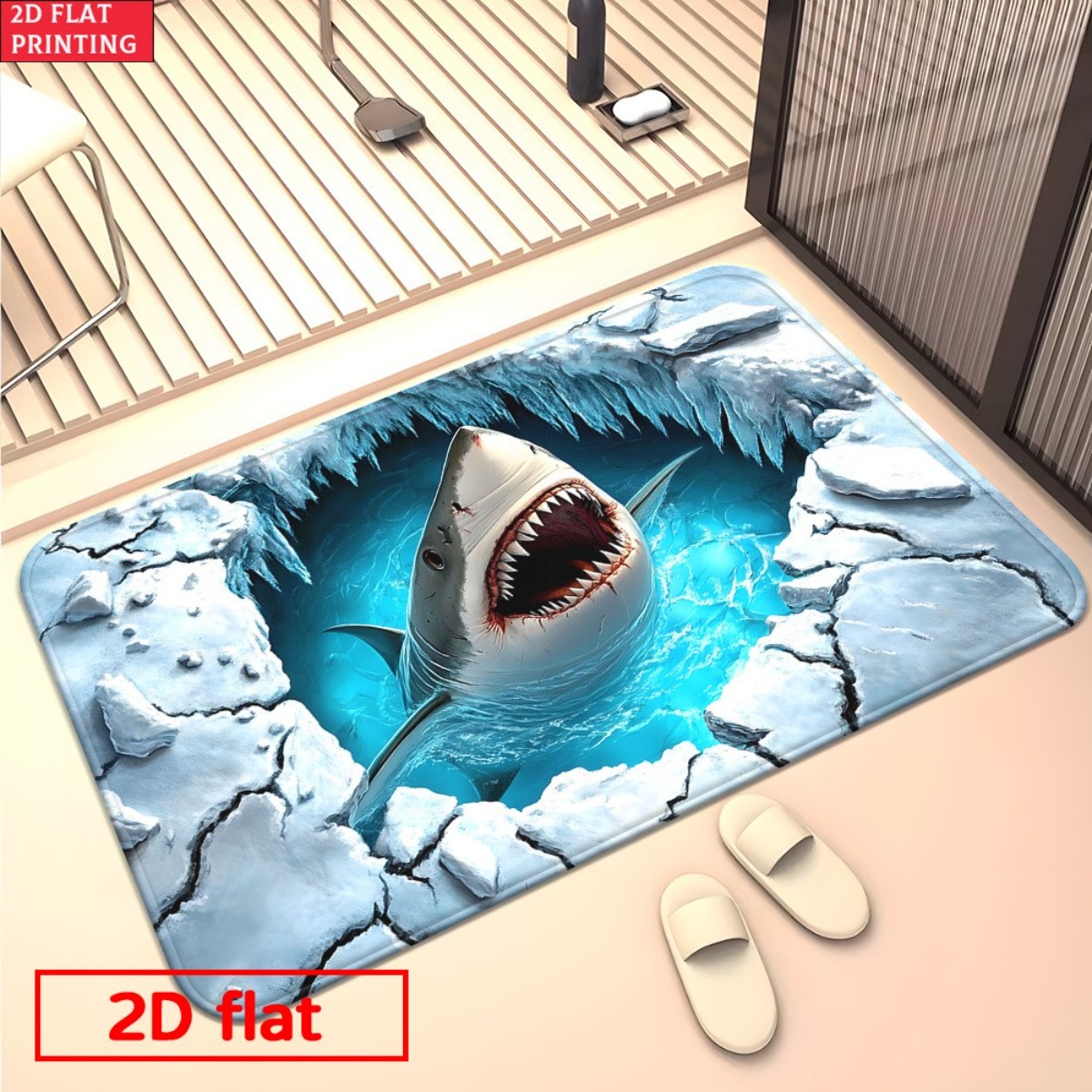 3D Shark Breaking Ice Flannel  - Home Bathroom Break recension och pris